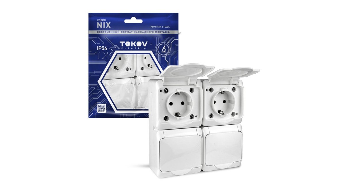 Купить Розетка 4-м ОП Nix 16А IP54 250В с заземл. с крышкой бел. TKE-NX-R4Z-C01-IP54 TOKOV ELECTRIC оптом в Москве