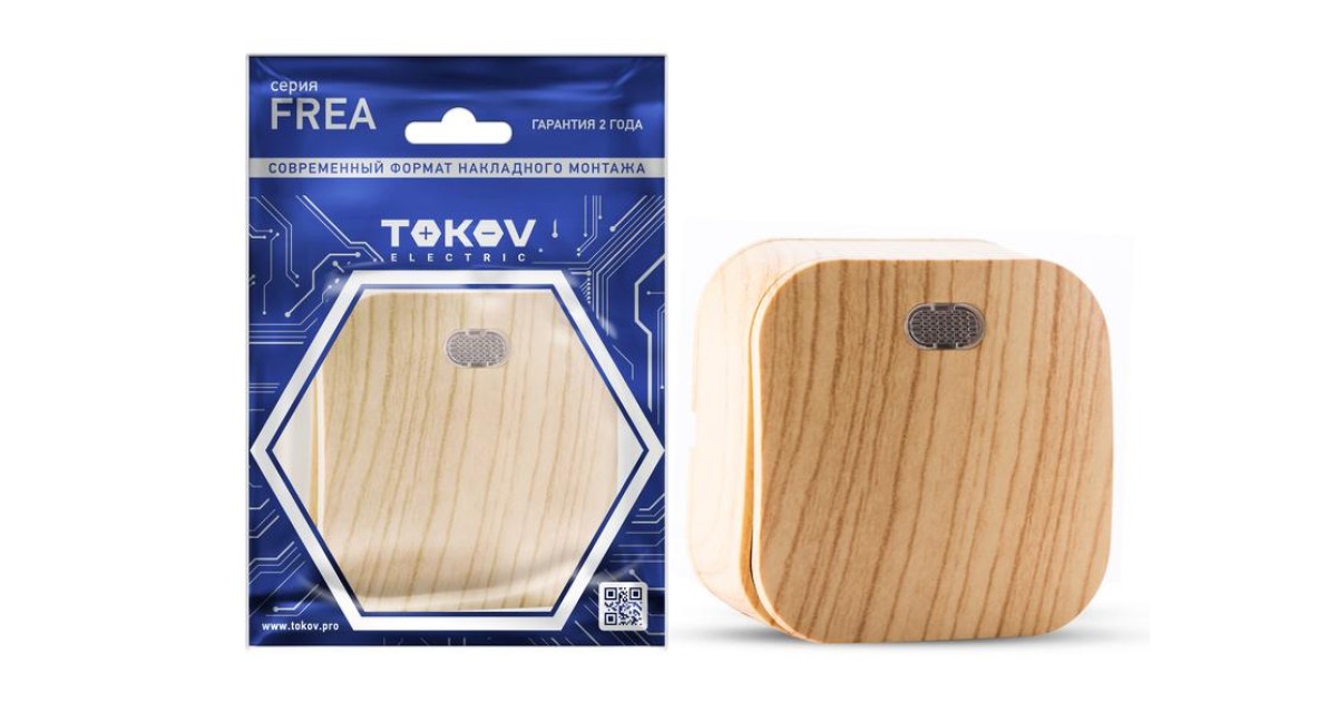 Купить Выключатель 1-кл. ОП Frea 10А IP20 250В с индикацией АБС-пластик сосна TKE-FR-V1I-C25 TOKOV ELECTRIC оптом в Москве