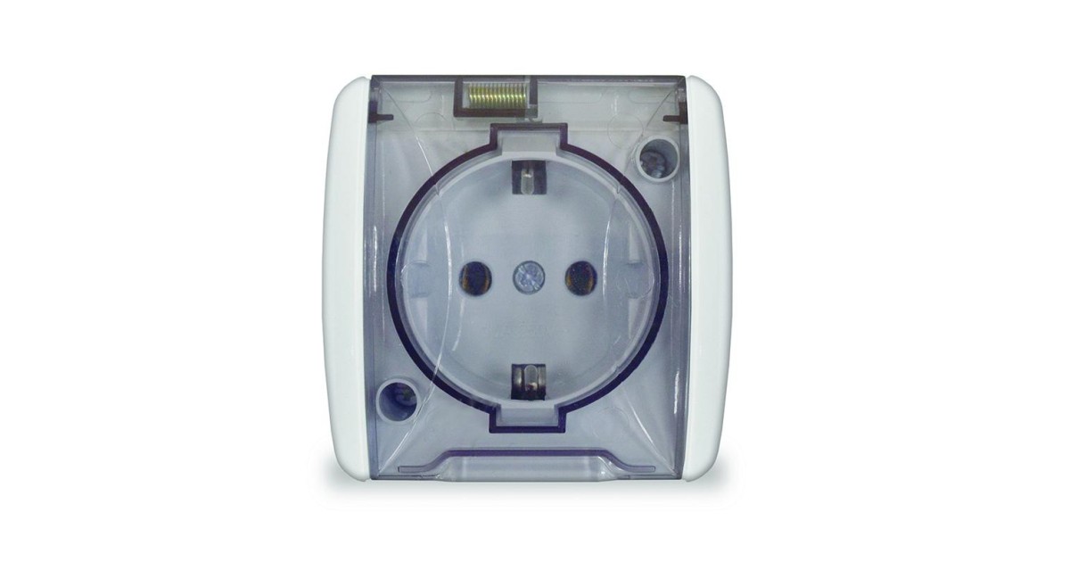Купить Розетка 1-м ОП Клио 16А IP44 с заземл. с прозр. крышкой бел. К2229 UNIVersal оптом в Москве