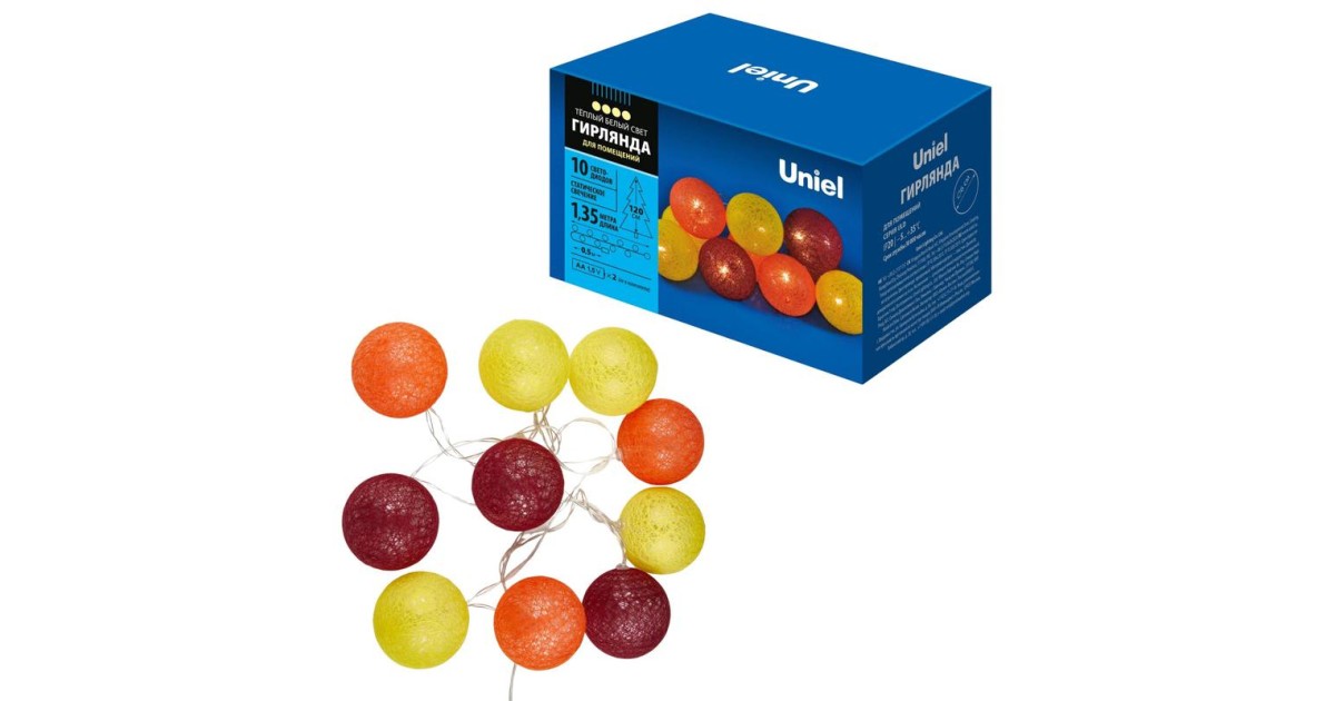 Купить Гирлянда ULD-S0135-010/STB/2AA WARM WHITE IP20 TANGLES-3 "Клубки-3" 2AA (не в/к) 1.35м 10 LED тепл. свет. провод прозр. Uniel UL-00008668 Uniel оптом в Москве