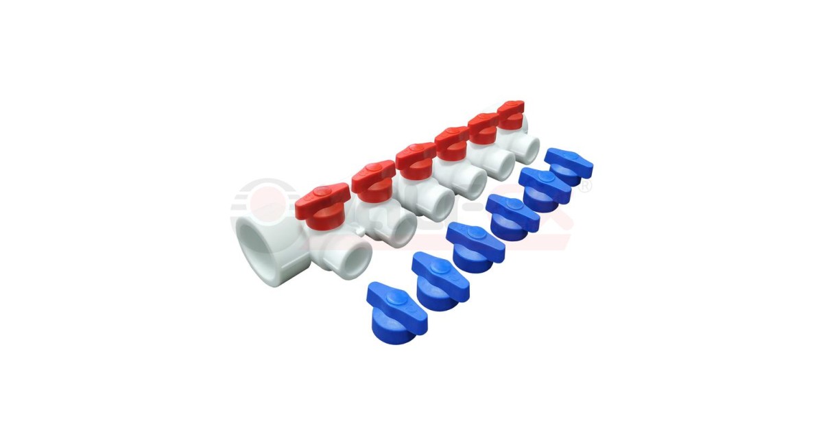 Купить Коллектор универсальный с отсечными кранами 40х20 на 6 выходов (6/1) бел. VALFEX 101134006 VALFEX оптом в Москве