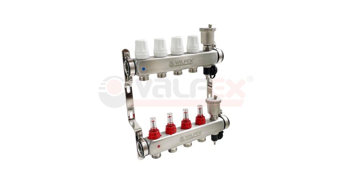 Купить Группа коллекторная 1дюйм х 6 вых. евроконус 3/4дюйм со встроен. расходомерами и регулир. клапанами в сборе нерж. сталь (2) К VALFEX VF.586.0606 VALFEX оптом в Москве