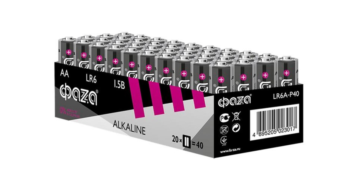 Купить Элемент питания алкалиновый AA/LR6 1.5В Alkaline Pack-40 (уп.40шт) 5023017 ФАZА оптом в Москве