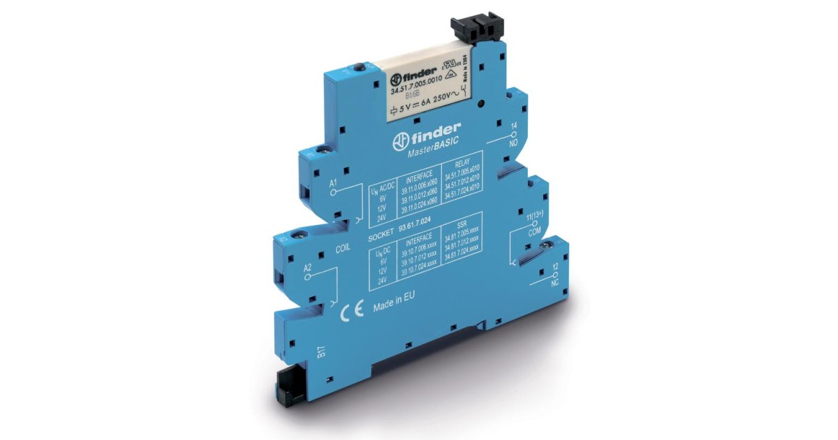 Купить Модуль интерфейсный (сборка 34.51.7.060.0010 + 93.61.8.230) электромеханич. реле MasterBASIC 1CO 6А AgNi 230-24В AC IP20 винт. клеммы 391182300060 FINDER оптом в Москве