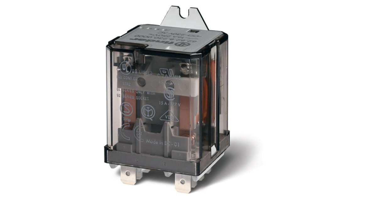 Купить Реле силовое электромеханич. монтаж в наконечники Faston 250 (6.3х0.8мм) 2NO 16А AgCdO (зазор >/=3мм) 230В AC RTI без монтаж. фланца 628282300309 FINDER оптом в Москве