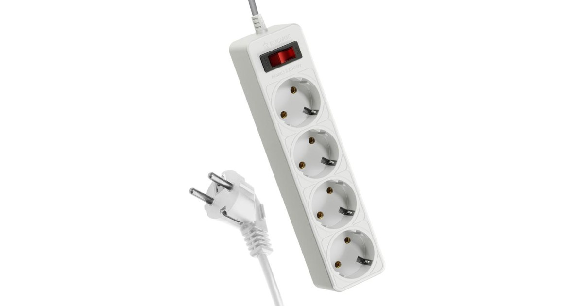 Купить Удлинитель с сетевым фильтром 4х1.5м с заземл. 10А IP20 2.2кВт 3х0.75 с предохранителем с выкл. с индикатором сети FKsm1.5m-4g(W) Космос оптом в Москве