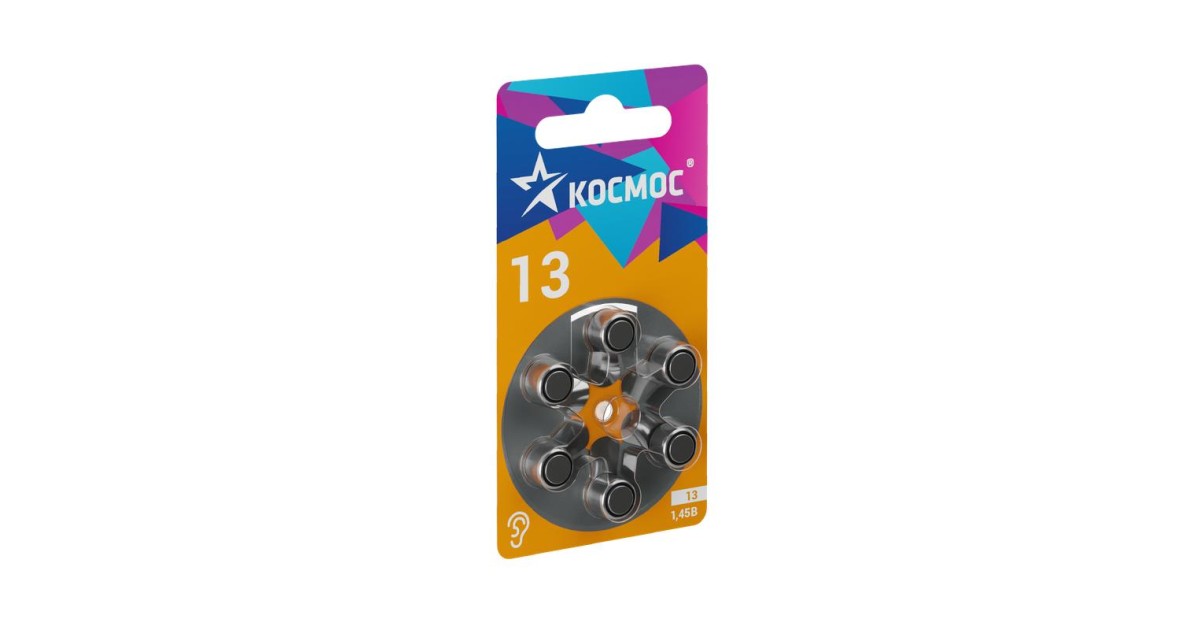 Купить Элемент питания воздушно-цинковая для слуховых аппаратов ZA13 (13 PR48 DA13 V13A) 1.45В (уп.6шт) KOCZA-13BL6 Космос оптом в Москве