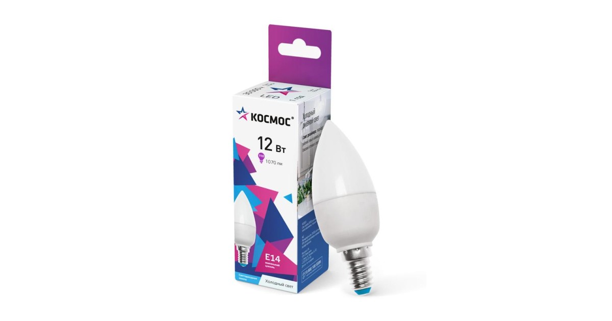 Купить Лампа светодиодная 12Вт свеча 6500К холод. бел. E14 220В КОСМОС LkecLED12wCNE1465 Космос оптом в Москве