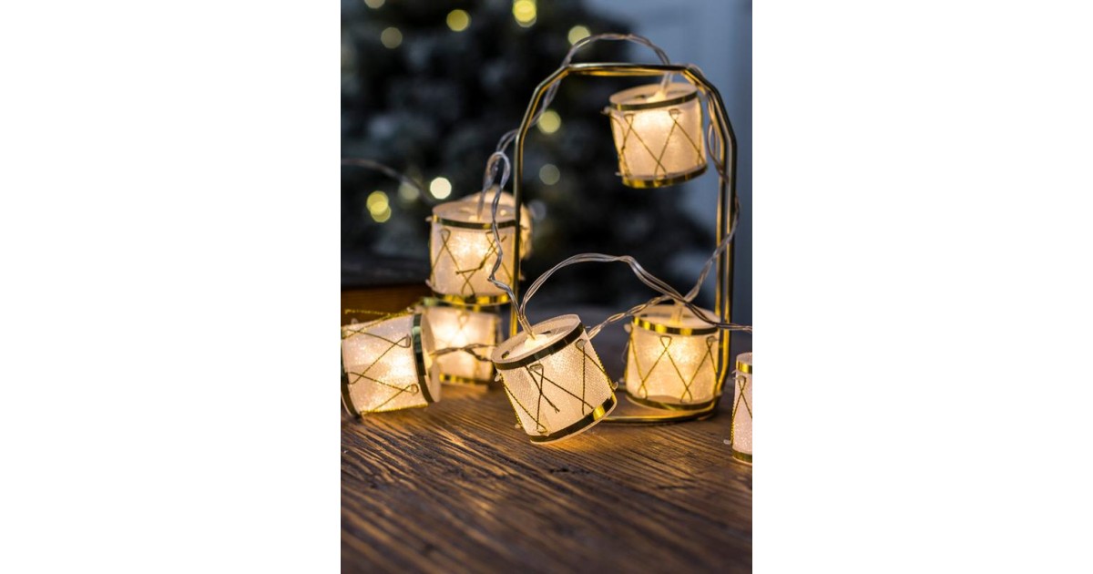 Купить Гирлянда светодиодная "Барабаны" pvc 5х4см 10LED тепл. бел. 1.8+0.3м КОСМОС KOC_GIR-B117 Космос оптом в Москве