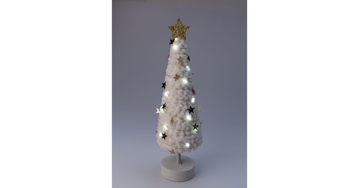 Купить Светильник настольный "Елка" дизайн 2 (белое основание золотая звезда) 20LED плюш 11.5х38.5см тепл. бел. КОСМОС KOC_TAB-B105 Космос оптом в Москве