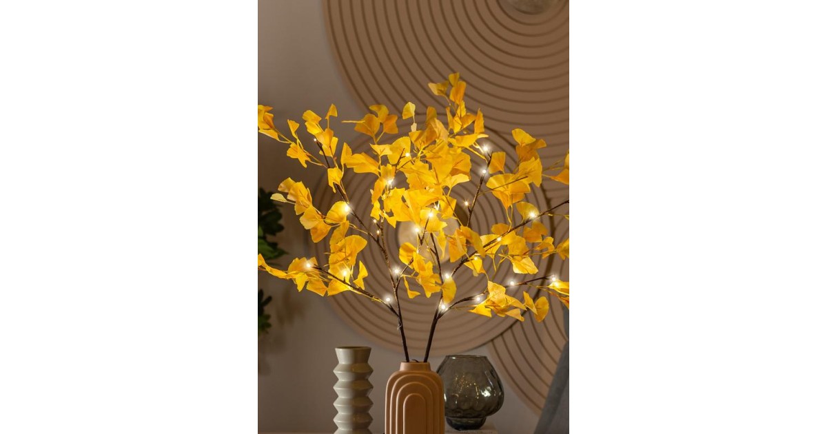 Купить Ветвь гинкго иммитация 90см 32LED тепл. бел. IP44 6ч таймер провод корич. 50см КОСМОС KOC_INT-B130 Космос оптом в Москве