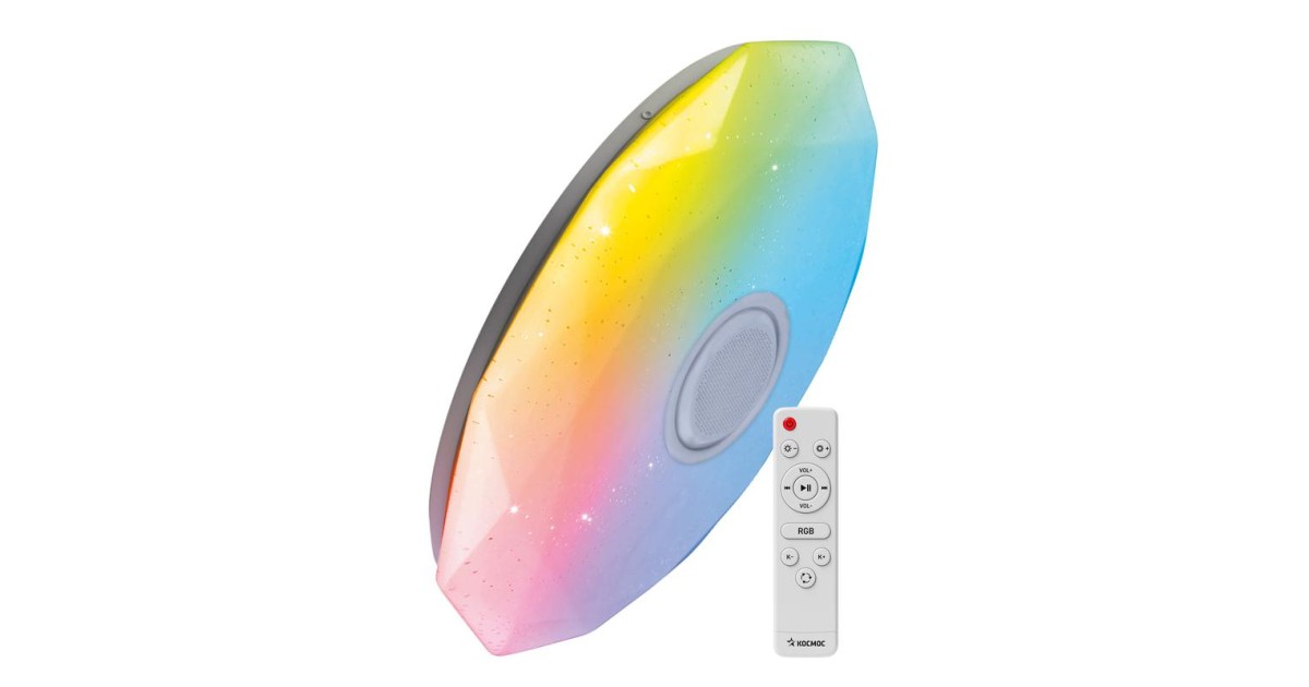 Купить Светильник светодиодный PREMIUM DIAMOND-RGB 75Вт 230В 3000-6500К 6000лм IP40 502х83мм настенно-потолоч. управляемый с пультом ДУ с RGB подсветкой и BT колонкой КОСМОС KSDiamRGBmus75W Космос оптом в Москве