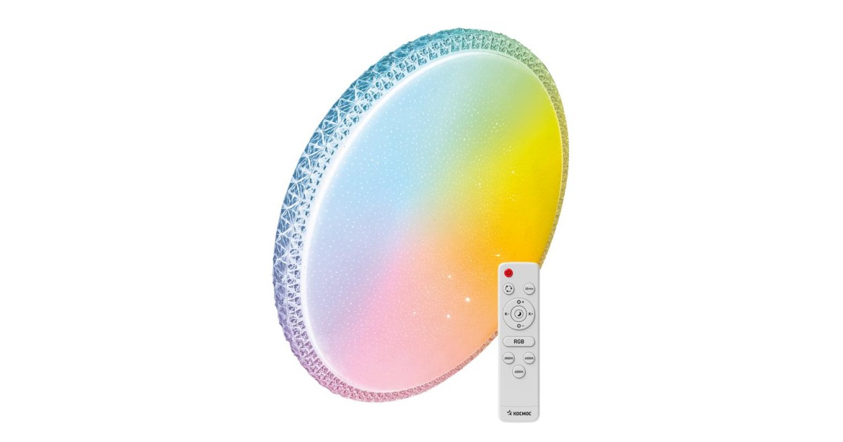 Купить Светильник светодиодный PREMIUM MYSTERY RGB 75Вт 230В 3000-6500К 6000лм IP40 495х85мм настенно-потолоч. управляемый с пультом ДУ с RGB подсветкой КОСМОС KSMystRGB75W Космос оптом в Москве