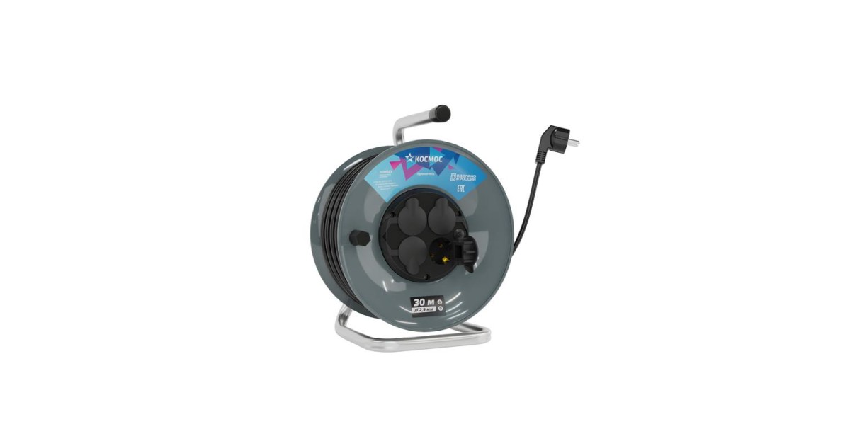 Купить Удлинитель на катушке 4х30м с заземл. 16А IP44 3.5кВт ПВС 3х2.5 с терморазмыкателем YKKsm30m-4g-Z(2.5)IP YKKsm30m-4g-Z(2,5)IP Космос оптом в Москве
