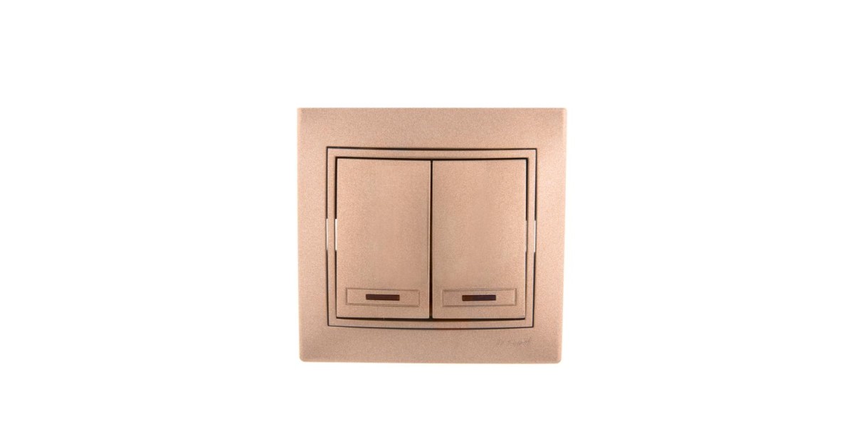 Купить Выключатель 2-кл. СП Mira 10А IP20 с подсветкой со вставкой свет. корич. перламутр. 701-3131-112 Lezard оптом в Москве