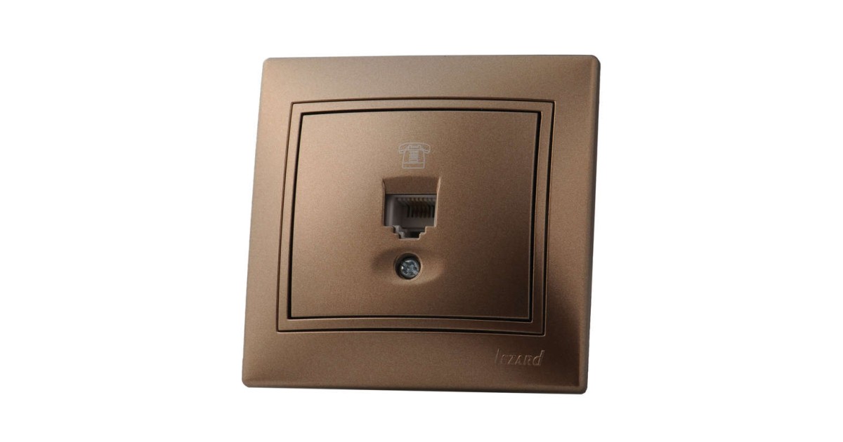 Купить Розетка телефонная 1-м СП Mira RJ11 16А IP20 евро стандарт со вставкой свет. корич. перламутр. 701-3131-137 Lezard оптом в Москве