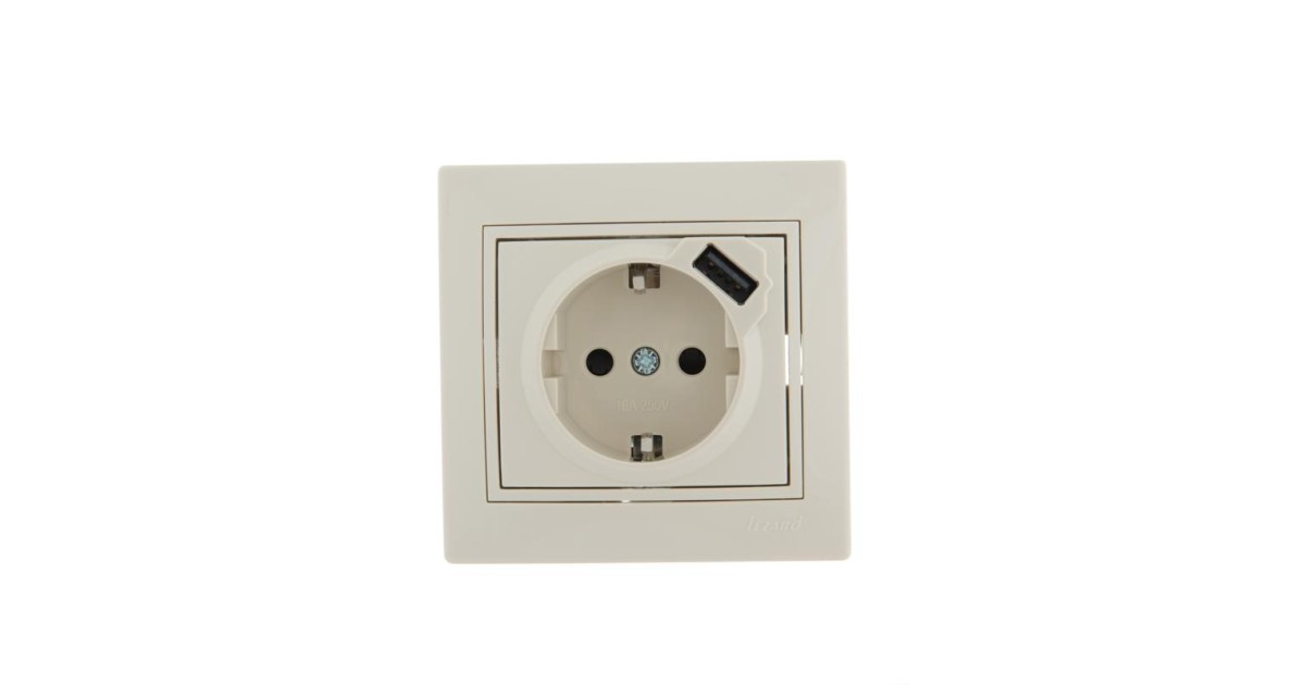 Купить Розетка 1-м СП Mira 16А с заземл. + USB разъем крем. 701-0303-181 Lezard оптом в Москве
