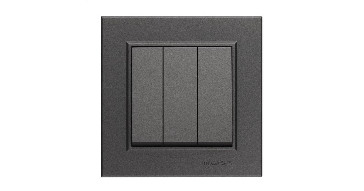 Купить Выключатель 3-кл. СП Karea 10А IP20 дым. металлик 56050091 Makel оптом в Москве