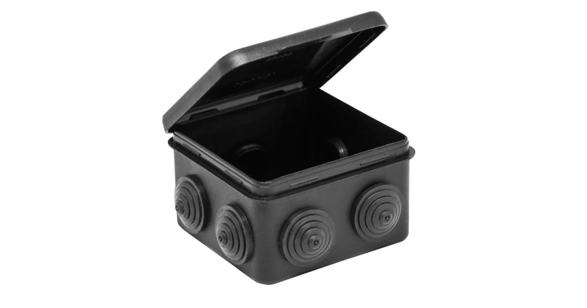 Купить Коробка распределительная ОП 80х80х50мм (откид. крышка)УХЛ1 IP54 черн. 67040МЧ Ruvinil оптом в Москве