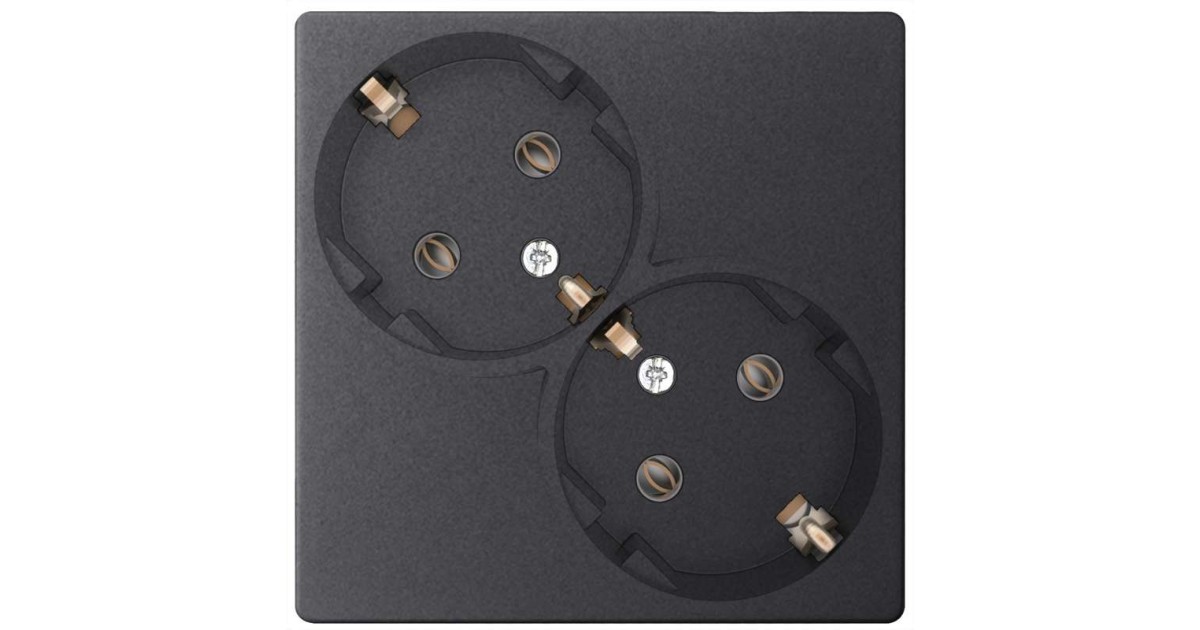 Купить Розетка 2-м СП 24 16А IP20 2х2P+E Schuko без защ. шторок механизм графит 2450459-038 Simon оптом в Москве