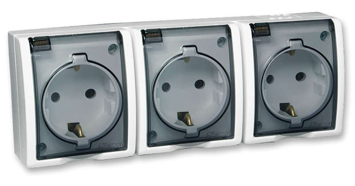 Купить Розетка 3-м ОП Simon15 16А IP54 250В с заземл. с крышкой винт. клеммы сл. кость Simon 1594437-031 Simon оптом в Москве