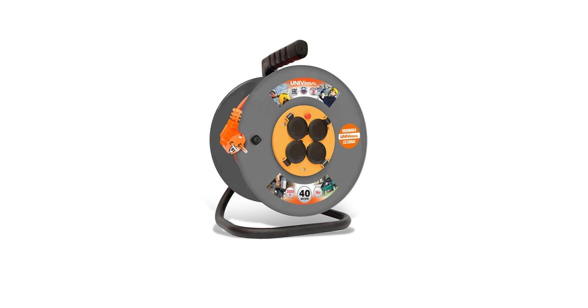 Купить Удлинитель на катушке 4х40м с заземл. 16А IP44 ВЕМ-250 ПВС 3х1.5 термозащита с защ. крышкой 9634175 UNIVersal оптом в Москве