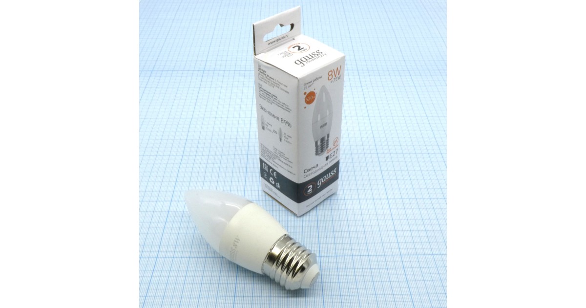 Купить Лампа LED Gauss 8W тепл свеча (258) Gauss оптом в Москве