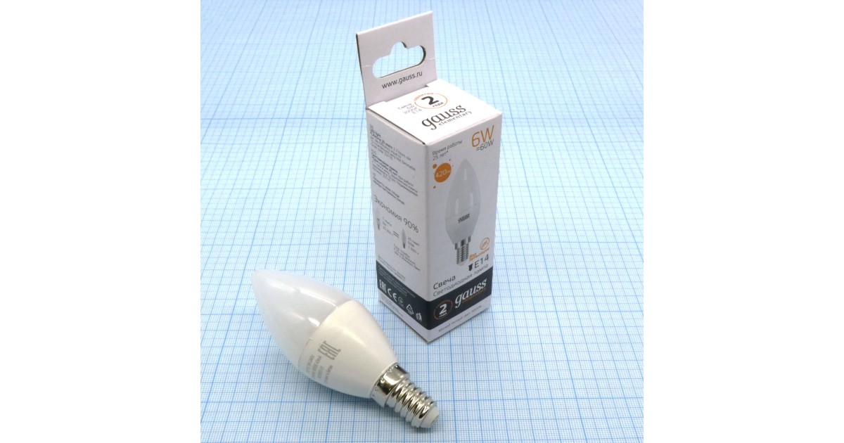 Купить Лампа LED Gauss 6W тепл свеча (230) Gauss оптом в Москве