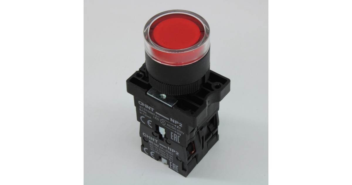 Купить CHINT Кнопка управления NP2-EW3465 1НО+1НЗ красная AC/DC230В(LED), IP40 (R) CHINT оптом в Москве