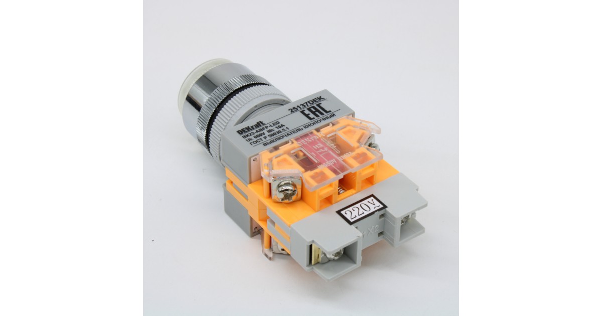 Купить Выключатель кнопочный с фиксацией ABFP d22 мм белая LED 220В ВK-22 25137DEK DEKraft оптом в Москве
