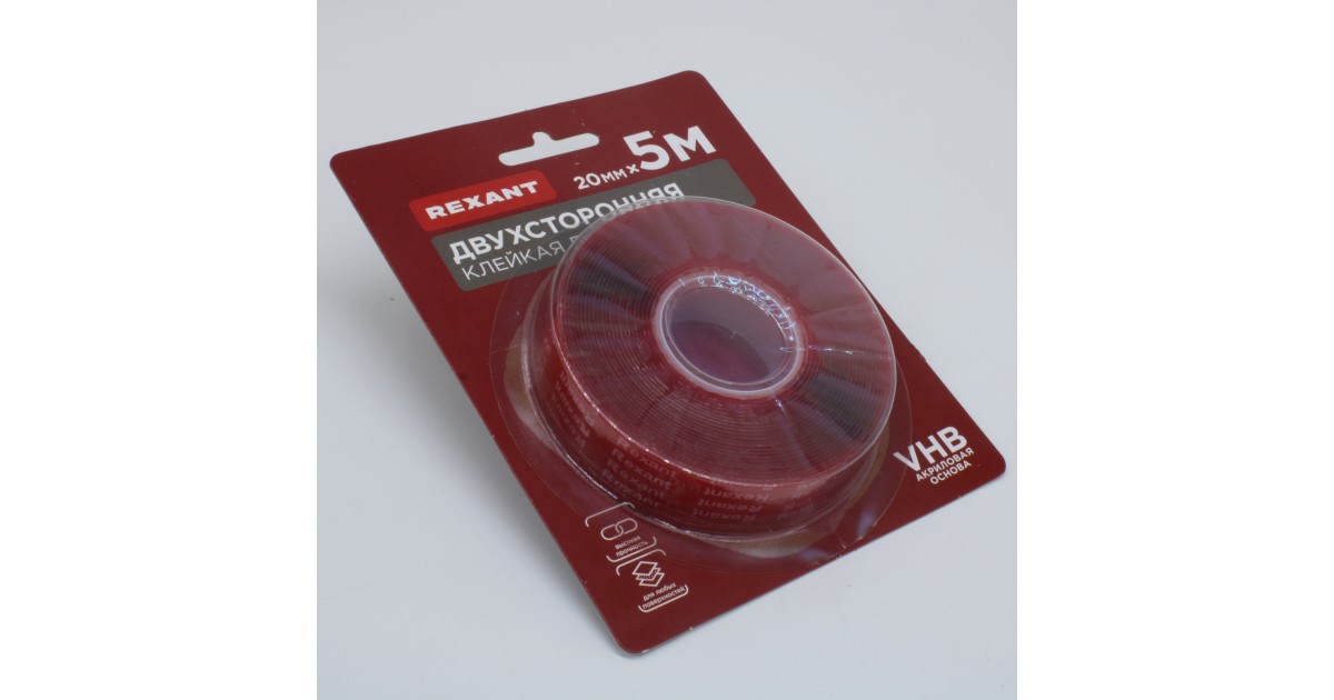 Купить Лента клейкая двухсторонняя прозрачная, на VHB акриловой основе, 20 мм х 5 м Rexant оптом в Москве