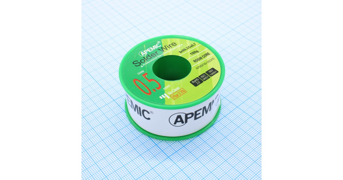 Купить Припой Sn99,3Cu0,7 ROL0 0.5мм 100гр APEMIC оптом в Москве