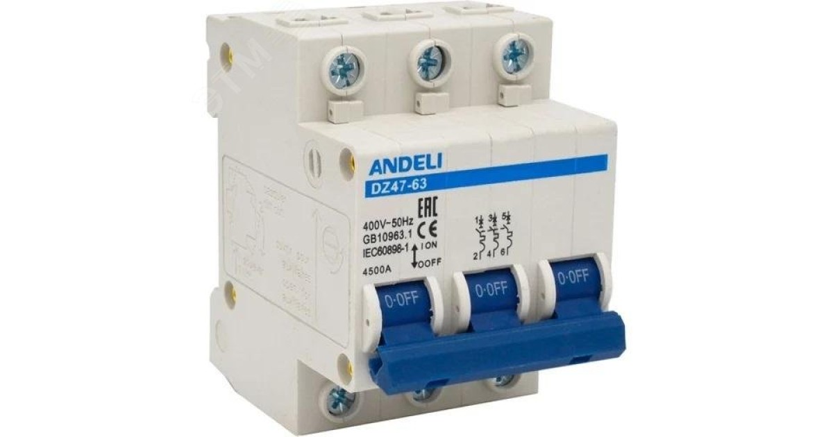 Купить АВТ. ВЫКЛ. DZ47-63/3P 50A 4.5KA Х-КА C ( Andeli оптом в Москве